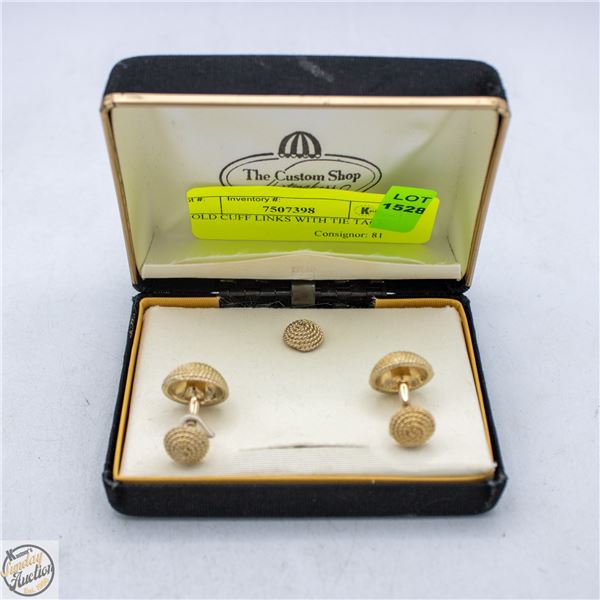 GOLD-PLATED CUFF LINKS WITH TIE TACK
