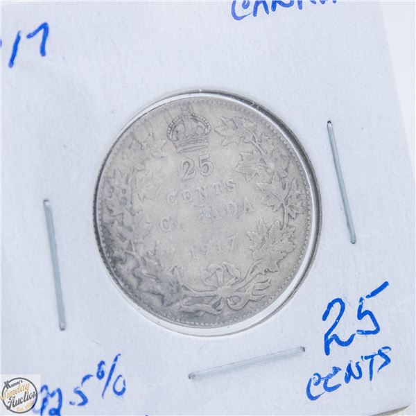 1917 CANADA 92.5% STERLING 25 CENTS
