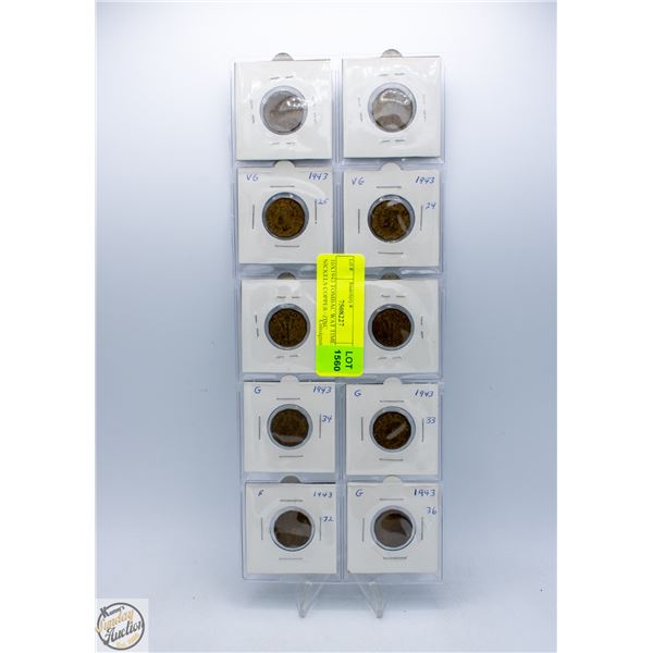 10X1943 TOMBAC WAT TIME NICKELS COPPER+ZINC