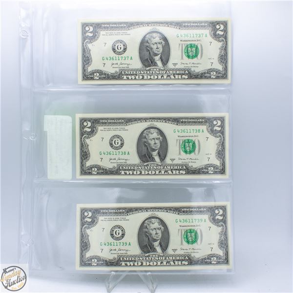 3X$2 CONSECUTIVE SE# BANK NOTES