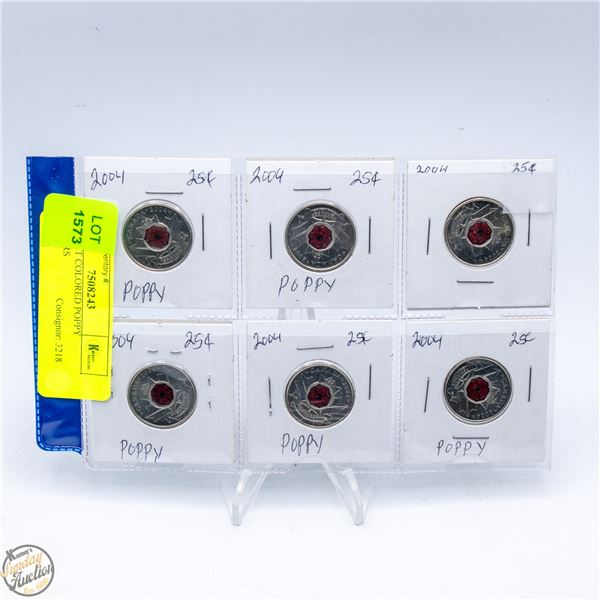 6X25-CENT COLORED POPPY QUARTERS