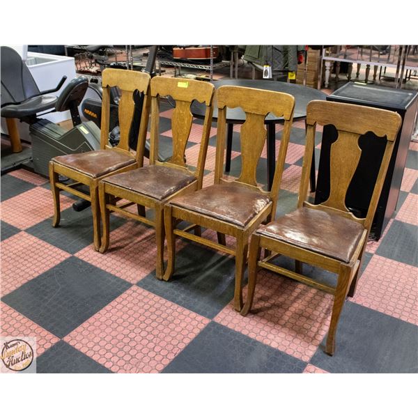 ANTIQUE OAK EARLY CANADIANA SET OF 4 CHAIRS