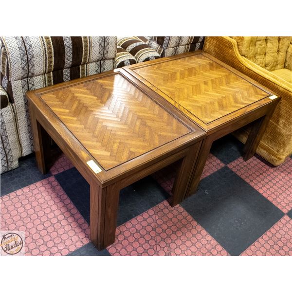 VINTAGE OAK PARQUET SIDE TABLES (2)