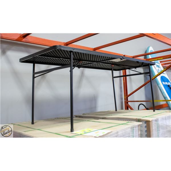 BLACK FOLDING PLASTIC TABLE H-28.5" W-30" L-71"