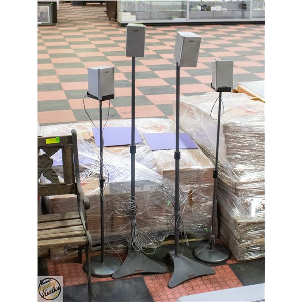 4 SONY SURROUND SOUND SPEAKERS ON STANDS