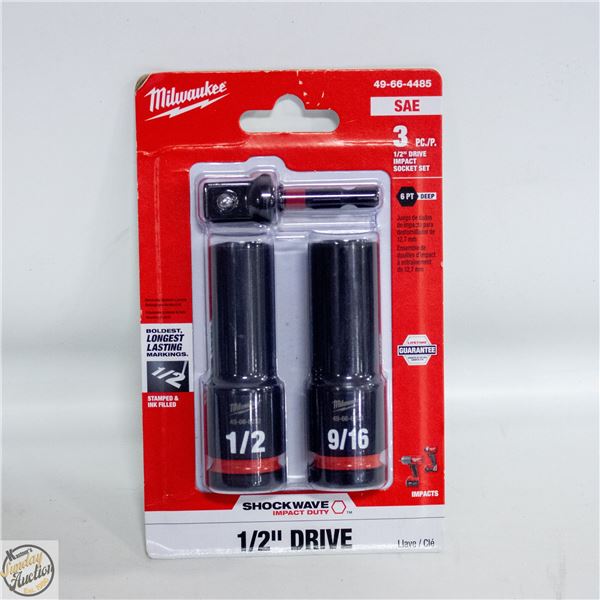 MILWAUKEE 3 PIECE 1/2” DRIVER IMPACT SOCKET SET
