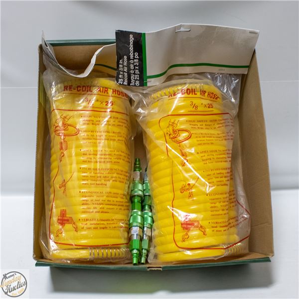 NEW 25FT 3/8" RECOIL AIR HOSES AND AIR FITTINGS