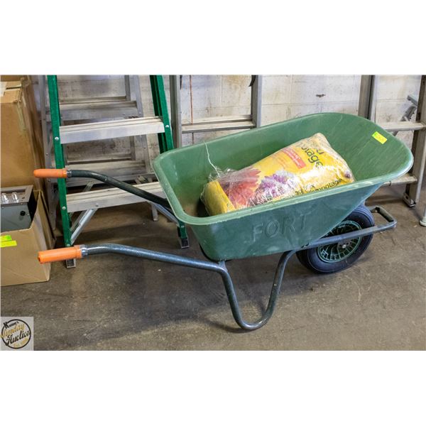 GREEN WHEELBARROW & MIRACLE GRO POTTING MIX