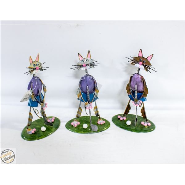 3 X LADIES GOLF METAL CAT ORNAMENTS