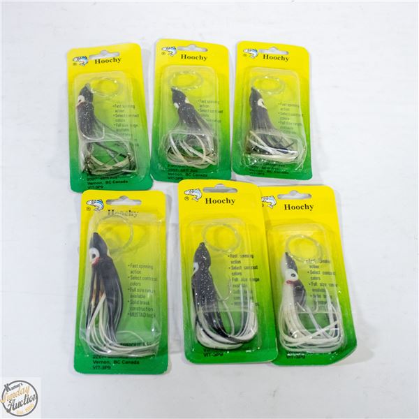 6 X BLACK HOOCHY FISHING LURES