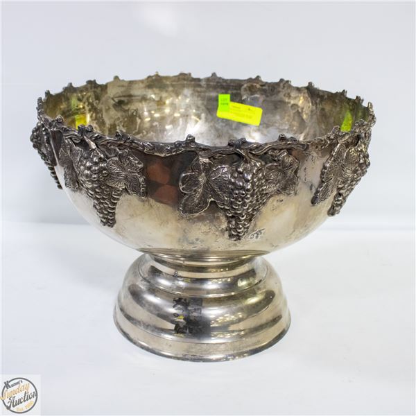 LARGE SILVER-PLATED PUNCHBOWL W/GRAPEVINE MOTIF