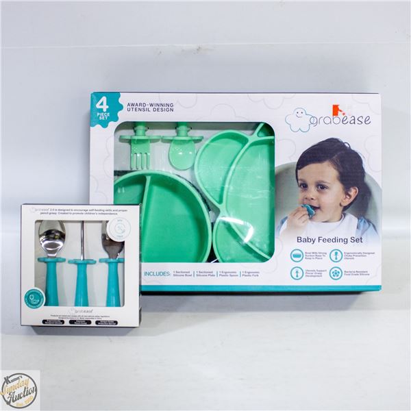 GRABEASE SILICONE BABY DISH SET+BONUS CUTLERY SET