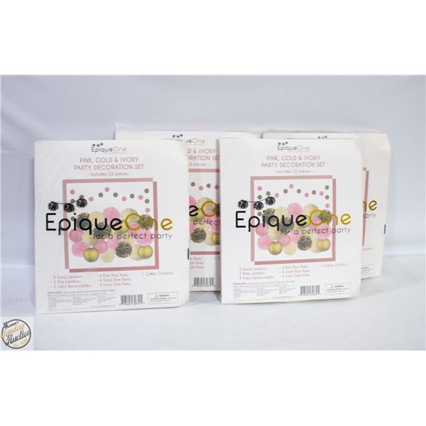 4 EPIQUE PARTY DECORATION SETS W/LANTERNS, HONEY-
