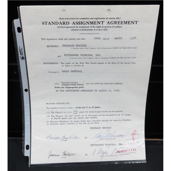 NHL Agreements Signed By Colin Campbell & Gord Roberts