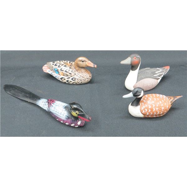 Collection Of 4 Mallard Ducks Wooden & Resin 3" to 7" Long