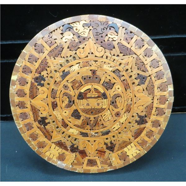 Vintage Mosaic Aztec Wooden Calendar Handmade 9" Diameter