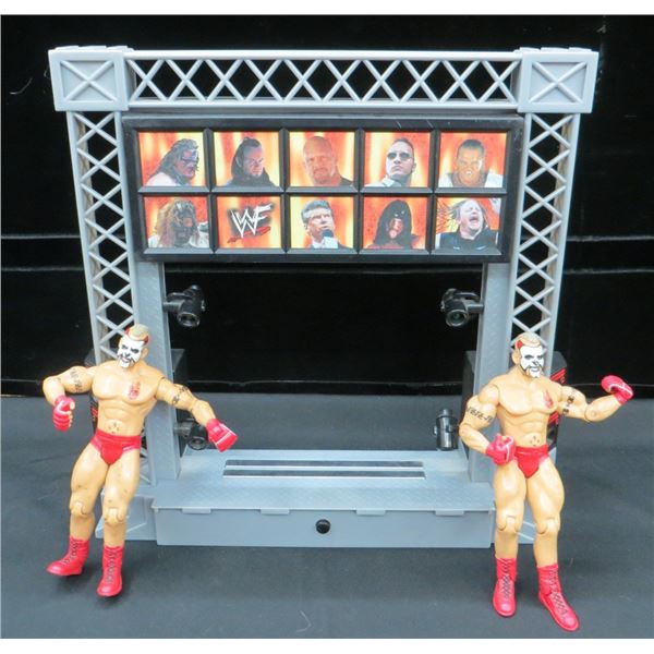 1999 Jakks WWF Titan Tron Live Stage With Two 2003 Ruthless Aggression Action Figures