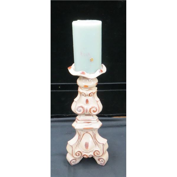 Decorative Pillar Candle Holder with unused Partlite Candle Measures 17" Tall including candle