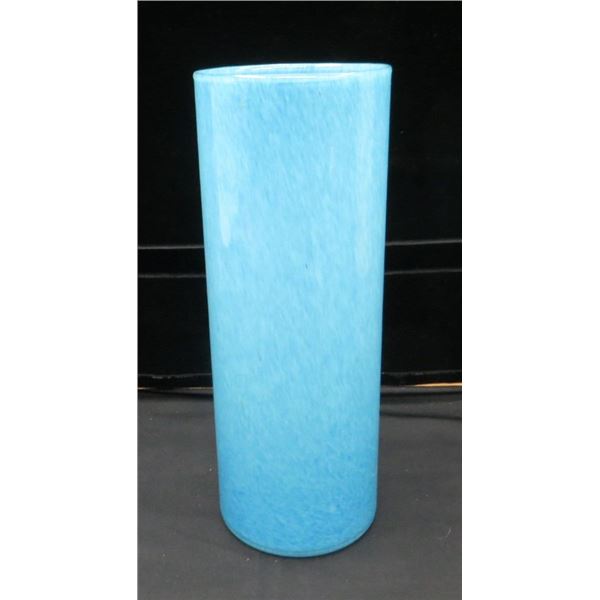 Decorative Blue Blown Glass Vase 14" Tall & 5" Diameter