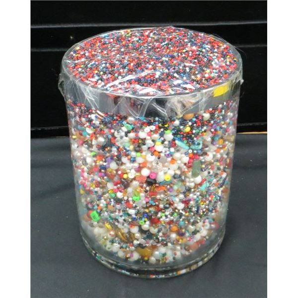 Large Glass Cylinder 8" Tall x 6.5" Diameter Full Of Various Crafting Beads
