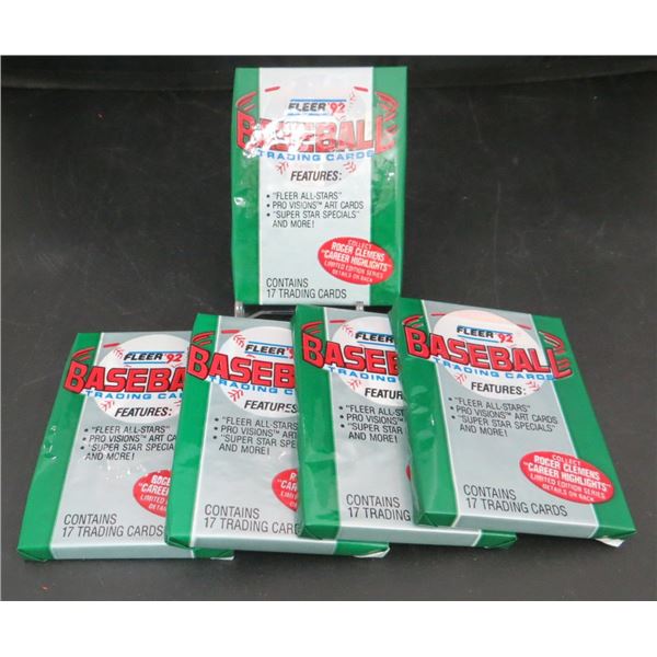 5 Sealed Packs 1992 Fleer Baseball Trading Cards 17 Cards Per Pack