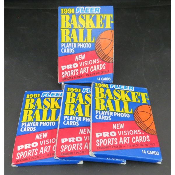 4 Sealed Packs 1991 Fleer Basketball