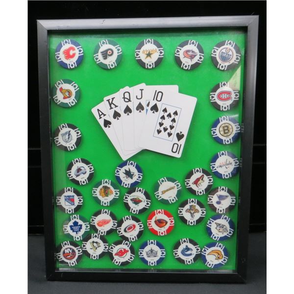 Framed NHL Poker Chip Set Measures 14.5" x 12"