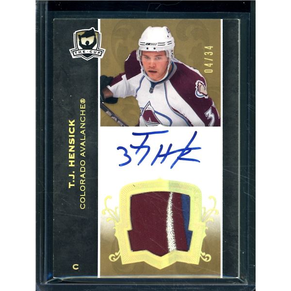 2007-08 The Cup Gold Rainbow Autographed Rookie Patches #180 T.J. Hensick 4/34 BV $60