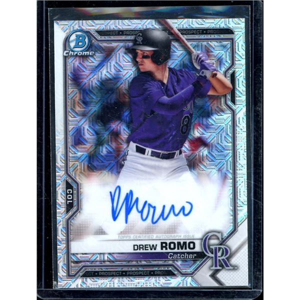 2021 Bowman Chrome Mega Box Prospect Autograph Refractors #BCMADR Drew Romo