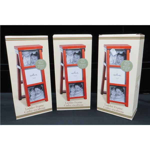 3 New Hallmark Decorative Wooden Ladder 3x3 Photo Frames Retails $19.95 Each