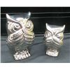 Image 2 : 2 Decorative Silver Ceramic Owls 7" & 9" Tall