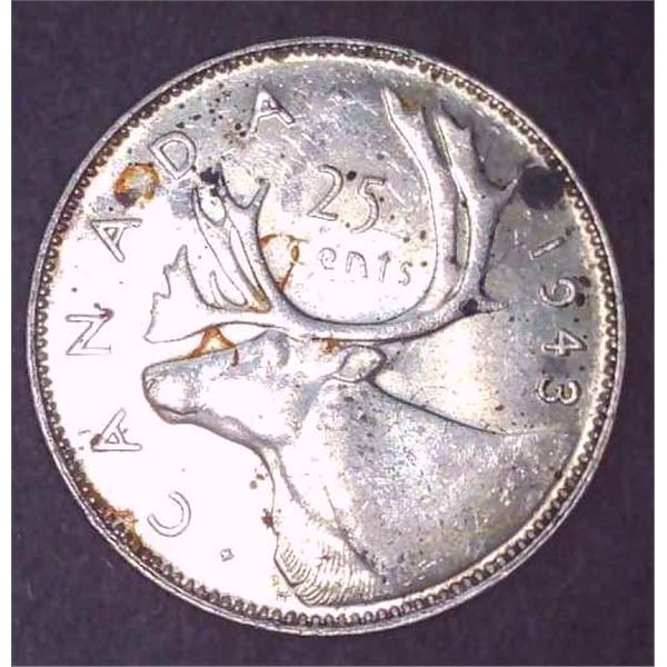 1943 Canadian Silver 25 Cent Coin