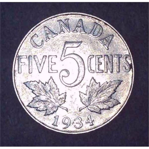 1934 Canadian 5 Cent Coin