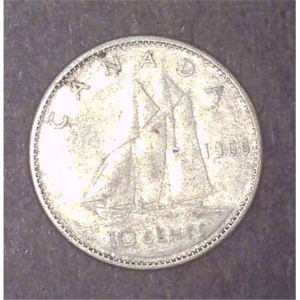 1966 Canadian Silver 10 Cent Coin