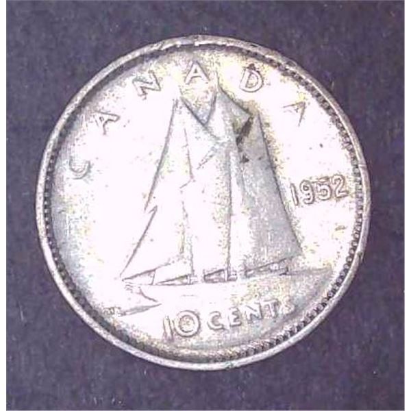 1952 Canadian Silver 10 Cent Coin