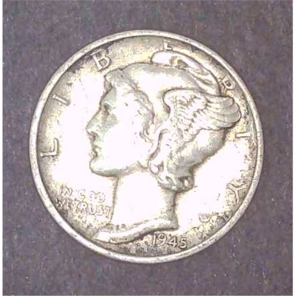 1945 USA Silver 10 Cent Coin