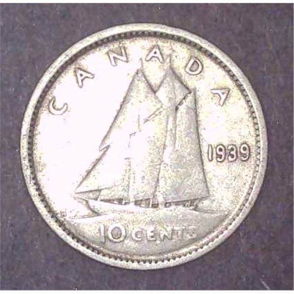 1939 Canadian Silver 10 Cent Coin