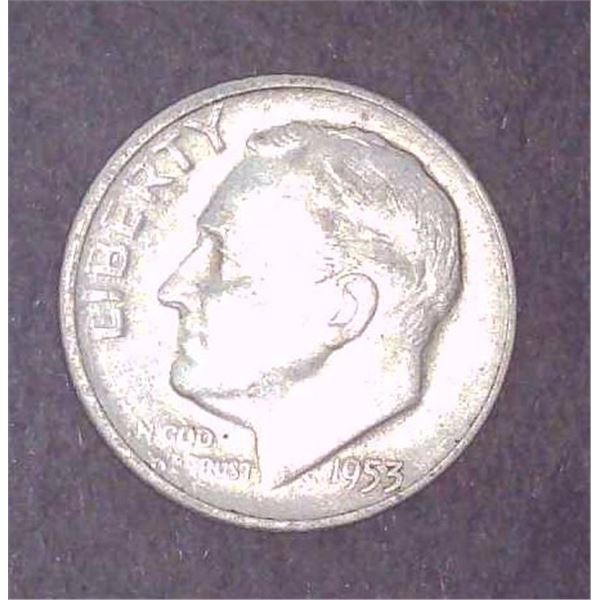 1953 USA Silver 10 Cent Coin