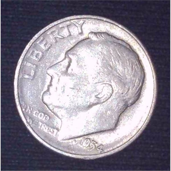 1954 USA Silver 10 Cent Coin