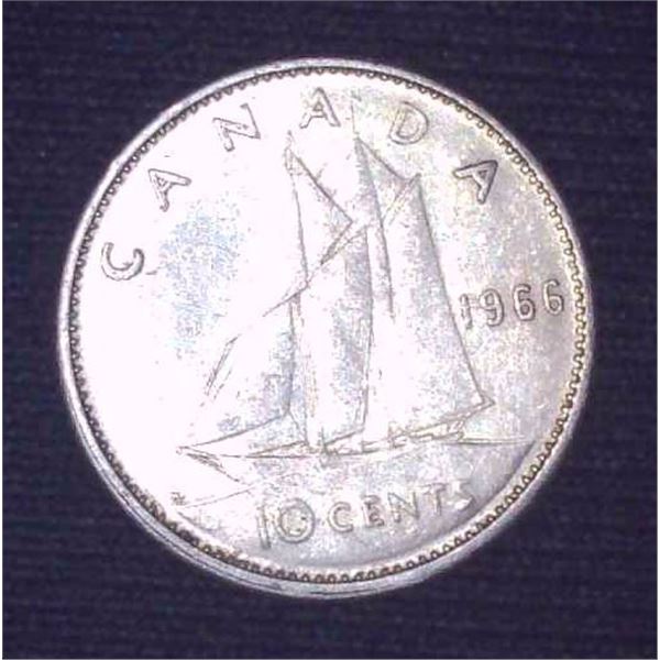 1966 Canadian Silver 10 Cent Coin