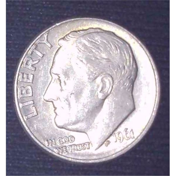 1961 USA Silver 10 Cent Coin