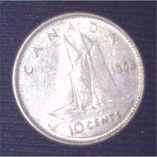 1956 Canadian Silver 10 Cent Coin