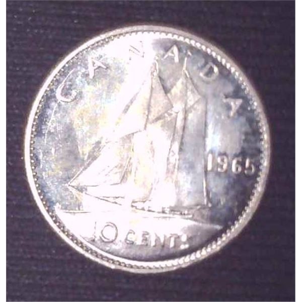 1965 Canadian Silver 10 Cent Coin