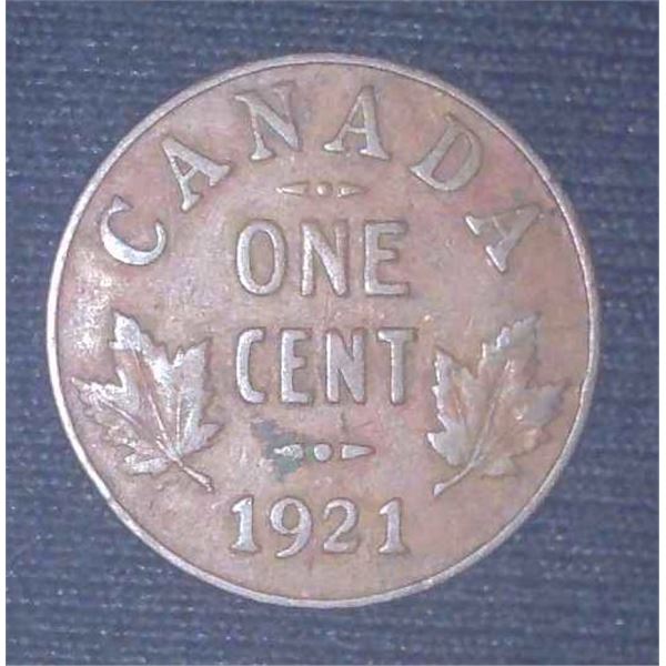 1921 Canadian Penny One Cent Coin