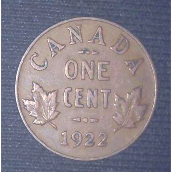 1922 Canadian 1 Cent Coin Penny