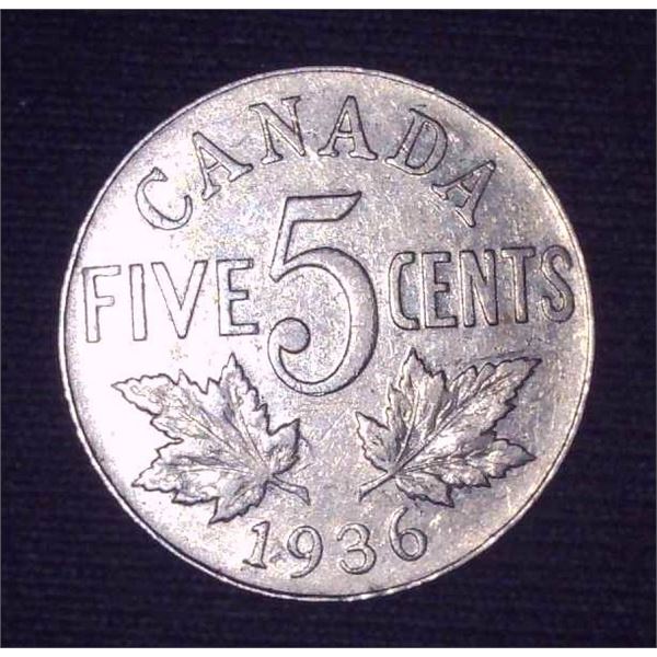 1936 Canadian 5 Cent Coin
