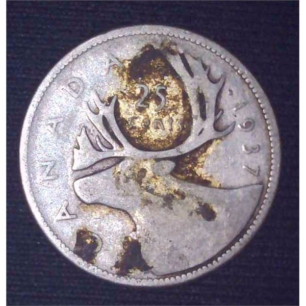 1937 Canadian Silver 25 Cent Coin
