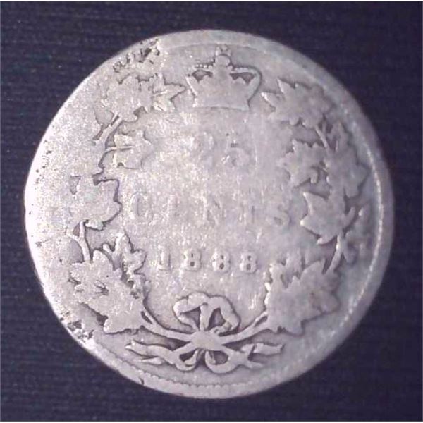 1888 Canadian Silver 25 Cent Coin
