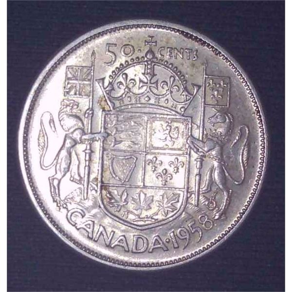 1958 Canadian Silver 50 Cent Coin