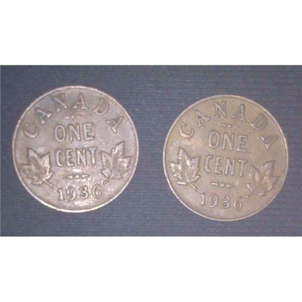 2x Canadian Pennies 1936